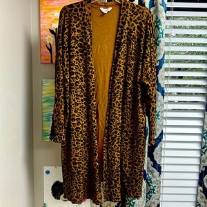 Womens plus size 3X leopard animal print long cardigan sweater lightweight